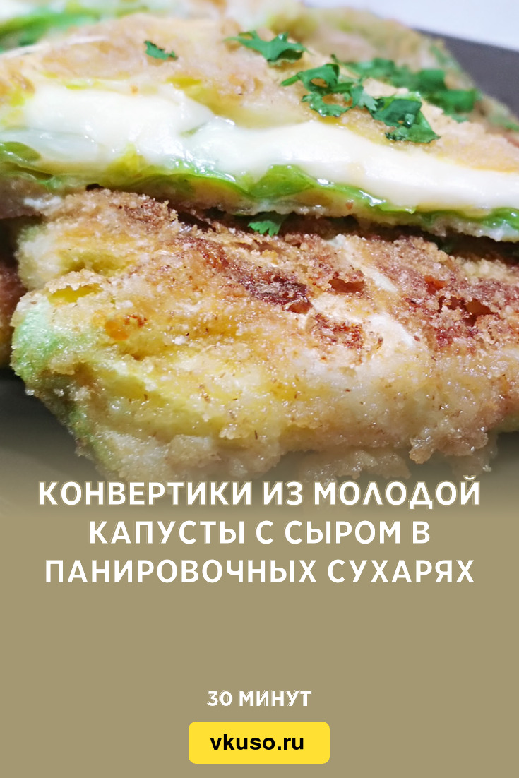 Конвертики из молодой капусты с сыром в панировочных сухарях, рецепт с фото  пошагово и видео — Вкусо.ру