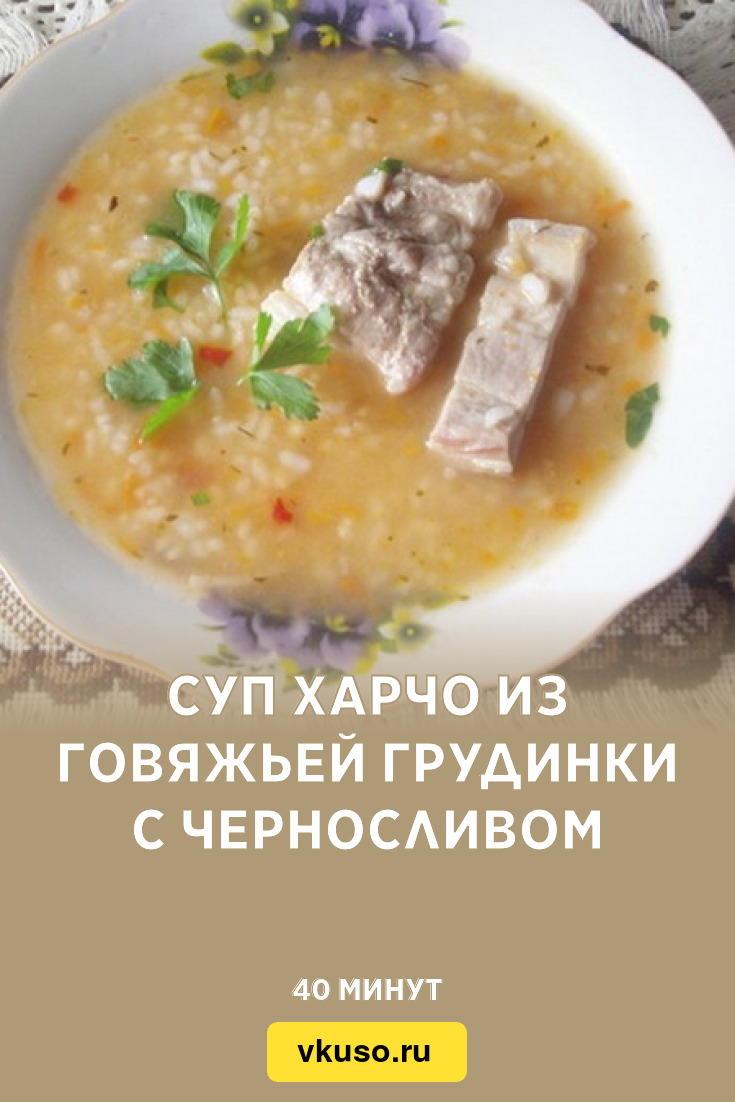 Суп харчо из говяжьей грудинки с черносливом, рецепт с фото — Вкусо.ру