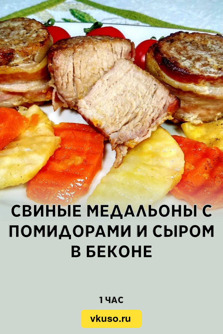 Свиные медальоны с помидорами и сыром в беконе, рецепт с фото — Вкусо.ру