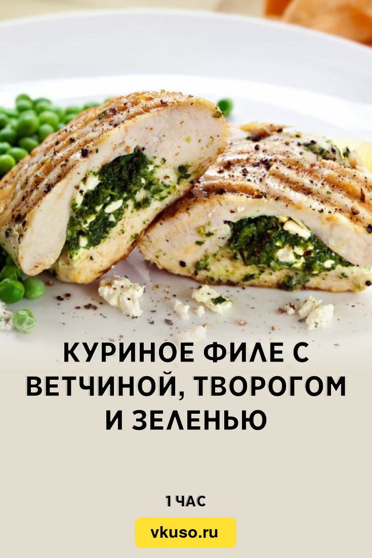 Куриное филе с ветчиной, творогом и зеленью, рецепт с фото и видео —  Вкусо.ру