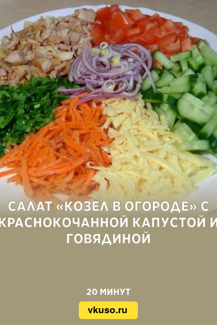 Салат «Козел в огороде» с краснокочанной капустой и говядиной, рецепт с  фото — Вкусо.ру