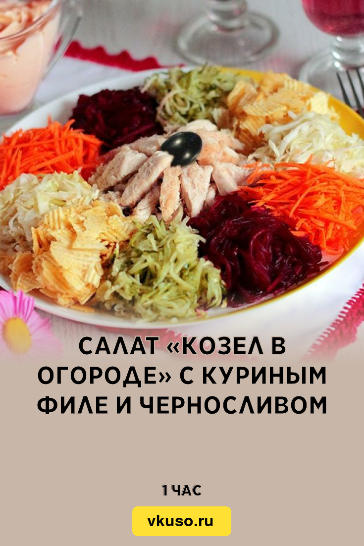 Салат «Козел в огороде» с куриным филе и черносливом, рецепт с фото —  Вкусо.ру