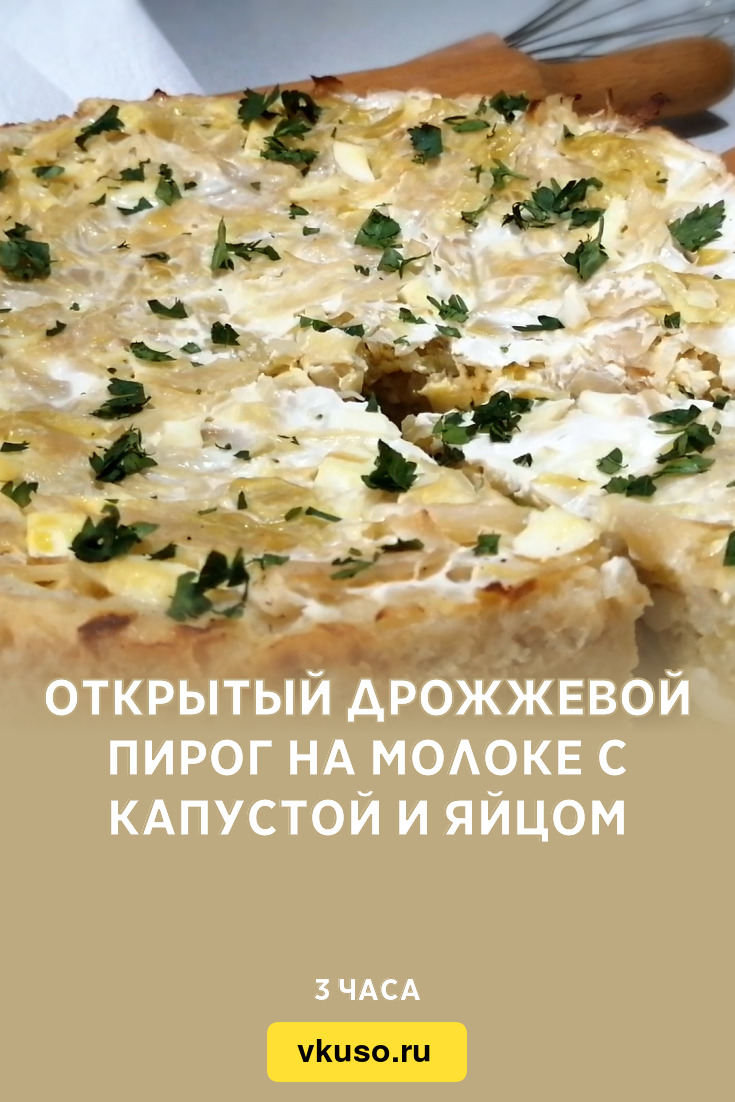 Открытый дрожжевой пирог на молоке с капустой и яйцом, рецепт с фото и  видео — Вкусо.ру