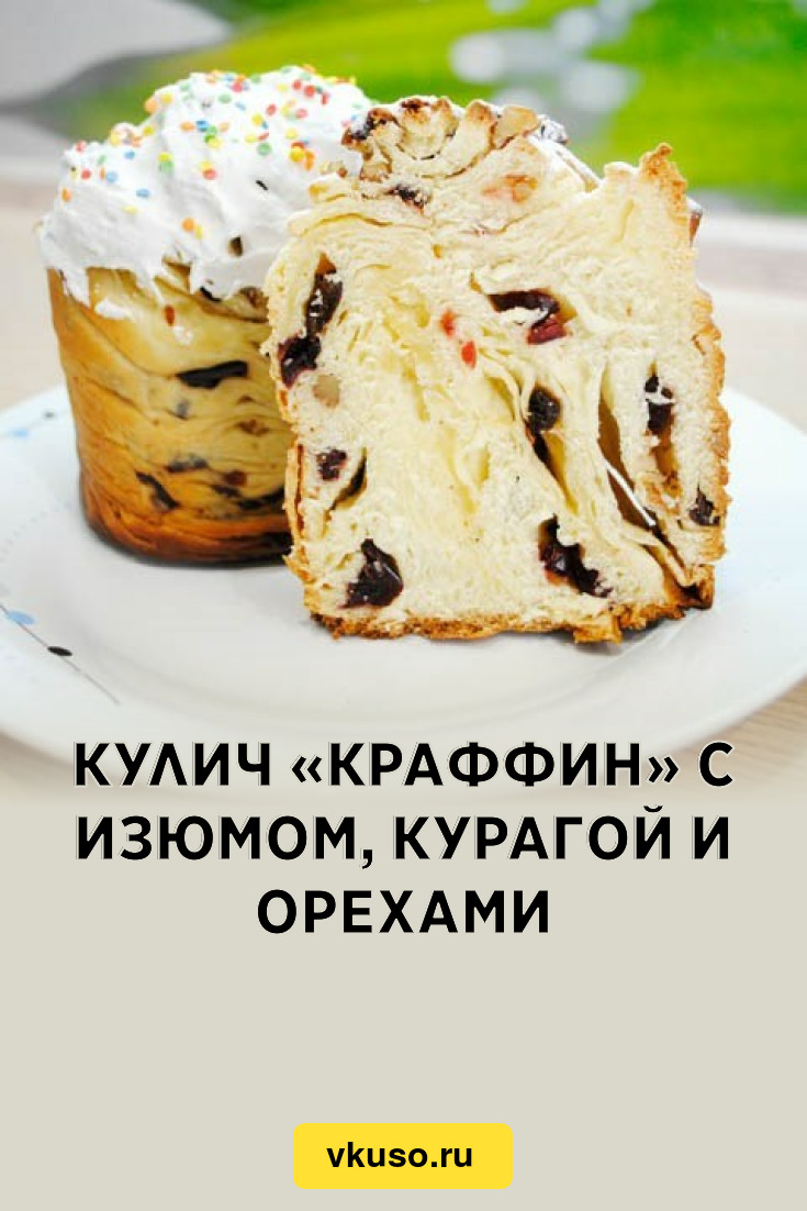 Кулич «Краффин» с изюмом, курагой и орехами, рецепт с фото — Вкусо.ру