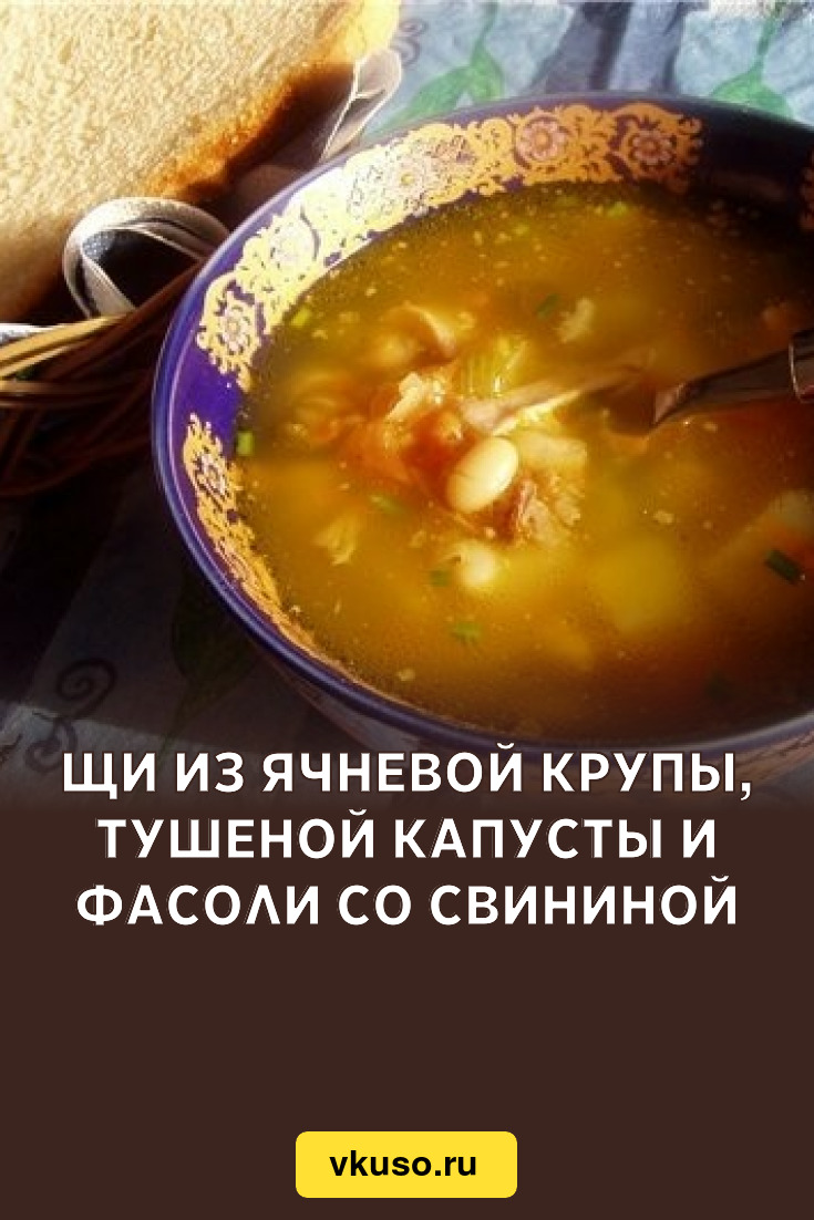 Щи из ячневой крупы, тушеной капусты и фасоли со свининой, рецепт с фото —  Вкусо.ру